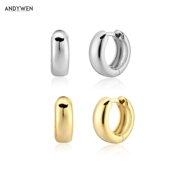 ANDYWEN 925 Sterling Silver 7.8mm Square Thick Hoops Thickness Huggies Luxury Plain Jewels Wedding Europeans Jewels For Women