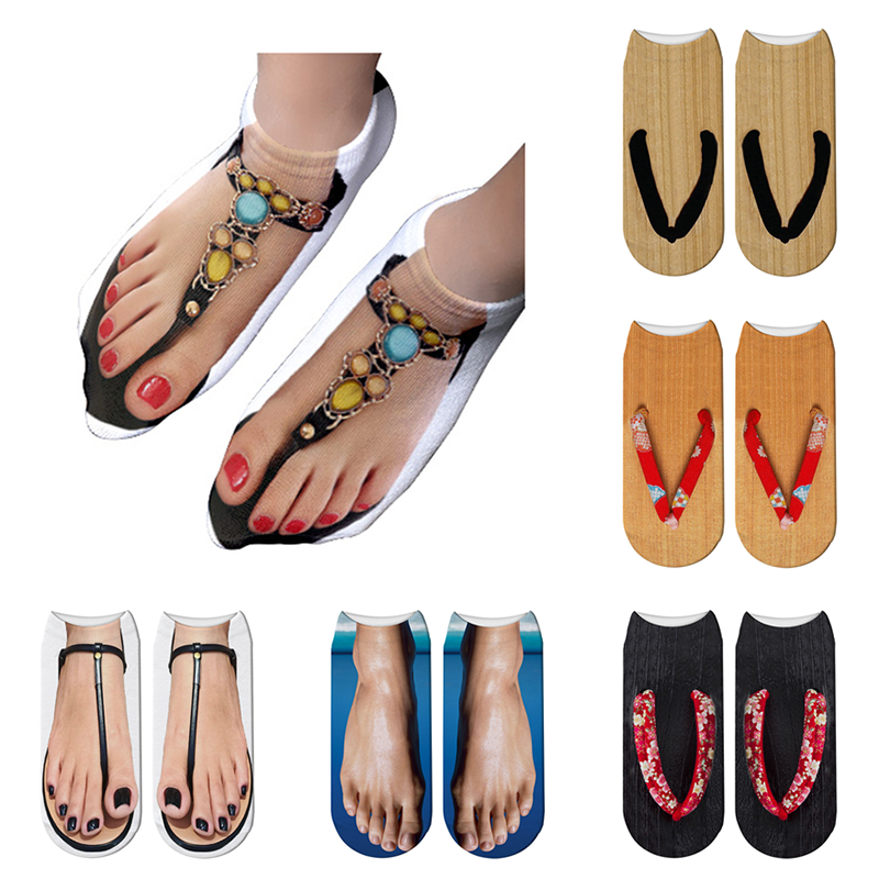 3D Funny Slippers Printed Low Ankle Cotton Socks  Fashion Harajuku  Soft Short Socks Cute Happy Boat Sox for Female