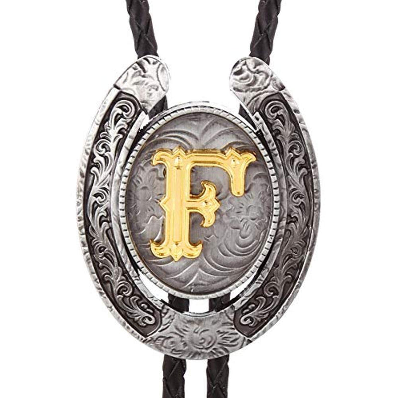 Vintage Gold Letter ABCDEFG-Z U shape bolo tie for man Indian cowboy western cowgirl leather rope zinc alloy necktie