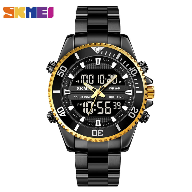 Relojes SKMEI de doble pantalla para hombre, relojes de pulsera digitales a la moda, reloj cronógrafo para hombre, reloj resistente al agua de acero inoxidable, reloj Masculino