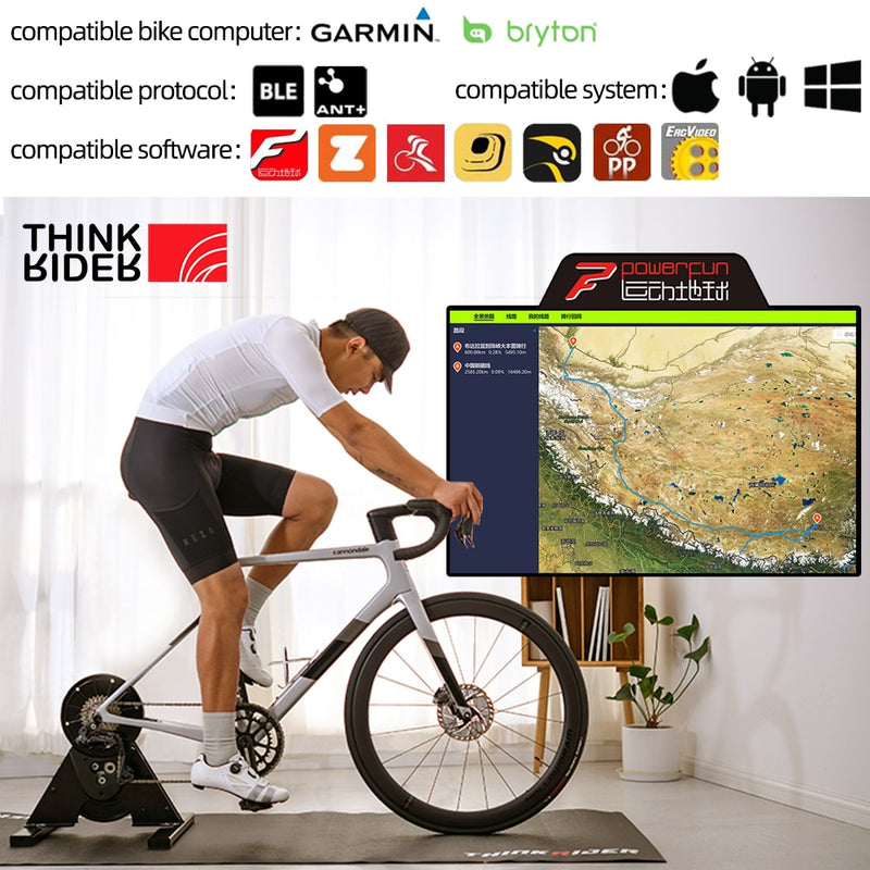 ThinkRider A1 Bike Trainer MTB Road Direct Drive Medidor de potencia incorporado zwift home trainer 3% pendiente Entrenamiento de ciclismo