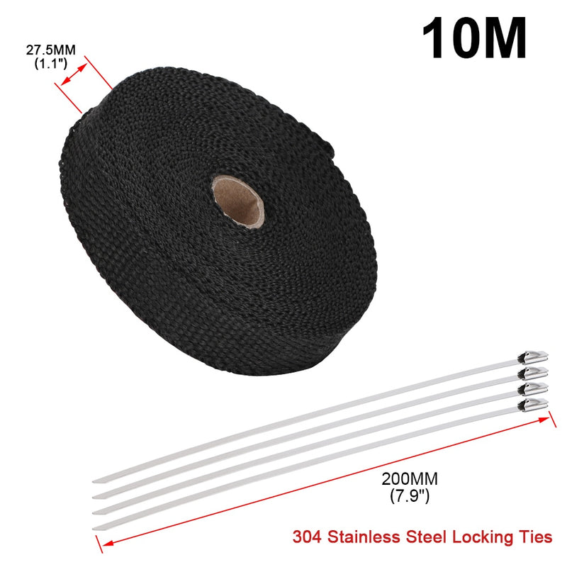 5M/10M/15M Motorcycle Exhaust Thermal Tape Header Heat Wrap Manifold Insulation Roll Resistant with Stainless Ties