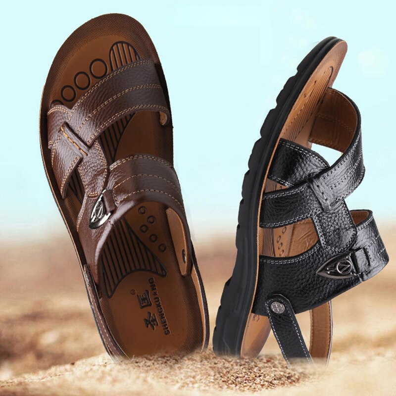 Summer Genuine Leather Beach Sandals Men Shoes Big Size 49 50 Leather Sandals for Men Soft Comfort Outdoor Walking Man Footwear