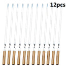 55cm 21.5" BBQ Skewers Long Handle Shish Kebab Barbecue Grill Stick Wood BBQ Fork Stainless steel Outdoors Grill Needle 6-12pcs