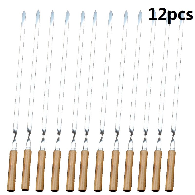 55cm 21.5&quot; BBQ Skewers Long Handle Shish Kebab Barbecue Grill Stick Wood BBQ Fork Stainless steel Outdoors Grill Needle 6-12pcs