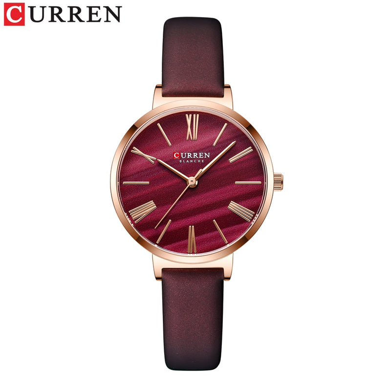 CURREN Mode-Luxusuhren für Frauen Malachit-Grün-Quarz-Kleid-Armband-Armbanduhr mit weiblicher Uhr aus Leder