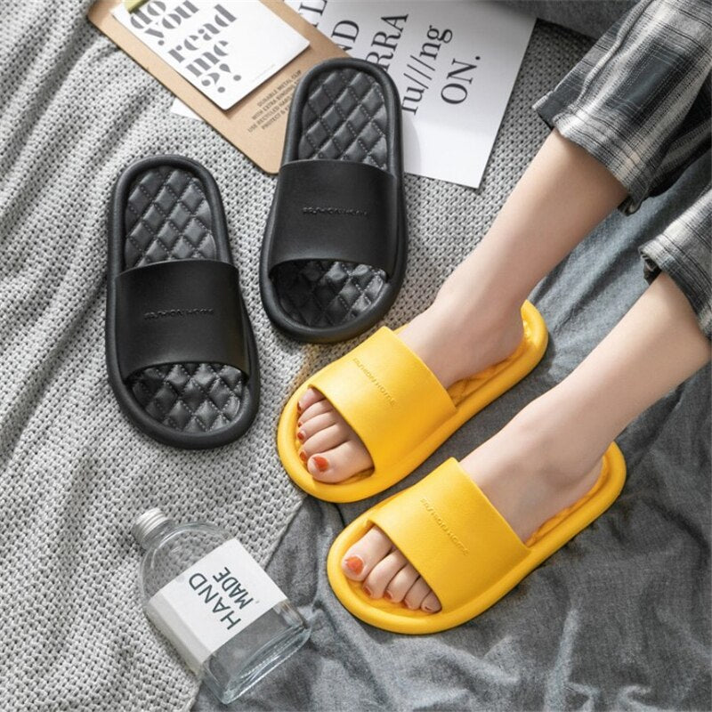 JIANBUDAN Comfortable Soft Indoor Slippers Women Non-slip Bathroom Home shoes Flat EVA Lovers Slides Women&