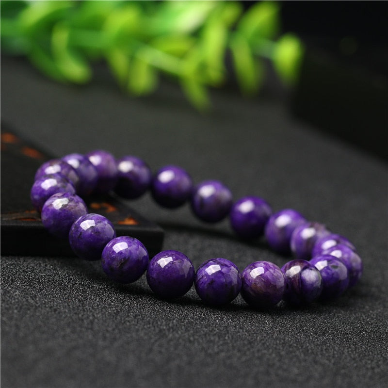 Genuine Natural Purple Charoite Gemstone Bracelet Women Round Beads Jewelry 8mmm 9mm10mm 11mm 12mm Russian Healing Russia AAAAA