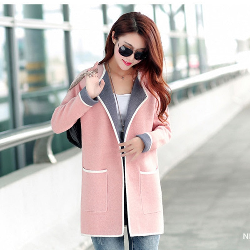 Frühling Herbst gestrickte Frauen Strickjacke koreanische Femme Jacke Mode mittlere Länge weibliche Langarm Pullover Damen Tops Q837