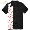 SISHION L-2XL Camisa de hombre ST110 Manga corta Negro Rojo Rockabilly Algodón Casual Camisas de bolos para hombres camisa masculina