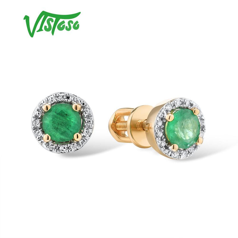 VISTOSO pendientes de oro para mujer genuino 14K 585 oro rosa amarillo redondo 4mm esmeralda azul zafiro rubí pendientes de tuerca joyería fina