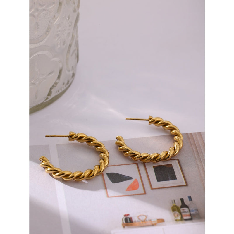Yhpup Charm Metall Twist Ungewöhnliche Ohrringe Neu Edelstahl 18 K Textur Gold Farbe Ohrstecker Temperament Schmuck für Frauen Geschenk