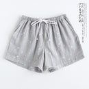 Couple pajamas summer cotton gauze shorts Japanese style simple elastic waist casual large size lattice men and women home pants