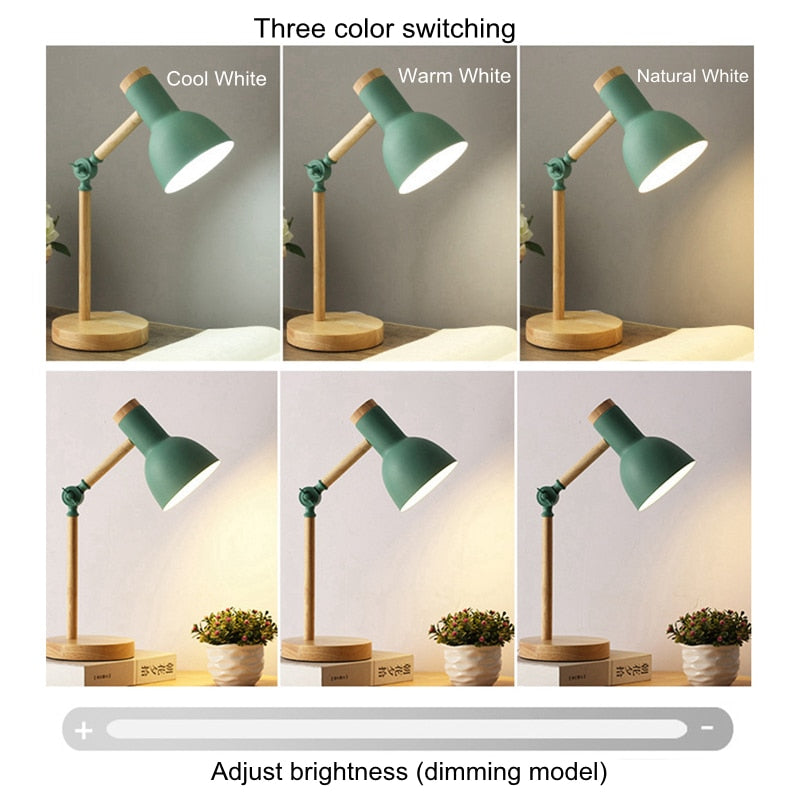 Creativo nórdico madera arte hierro LED plegable Simple lámpara de escritorio protección ocular lectura lámpara de mesa sala de estar dormitorio decoración del hogar
