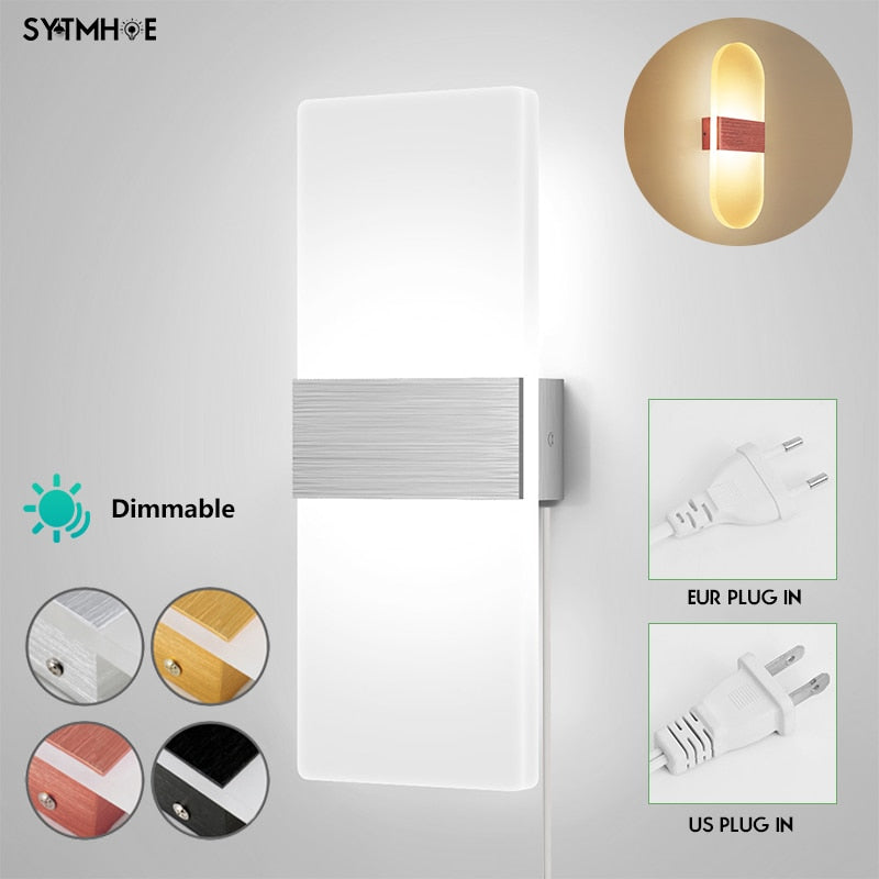 Decor Indoor Wall Lamp Plug In Dimming Acrylic Modern Bedroom Wall Light Led For Home Bedside Wall Sconce With Plug 12W 4 Colors