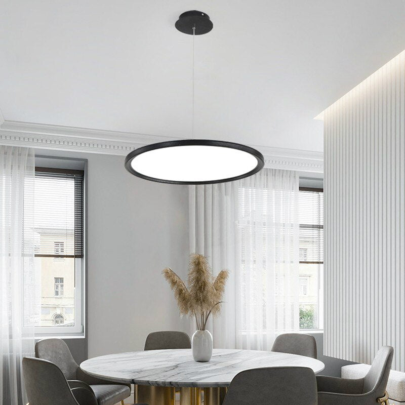 Black White Gold LED Chandelier Restaurant Bar Coffee Shop Pendant Lamp Simple Modern Dining Room Round Ultra-thin Hanging Light