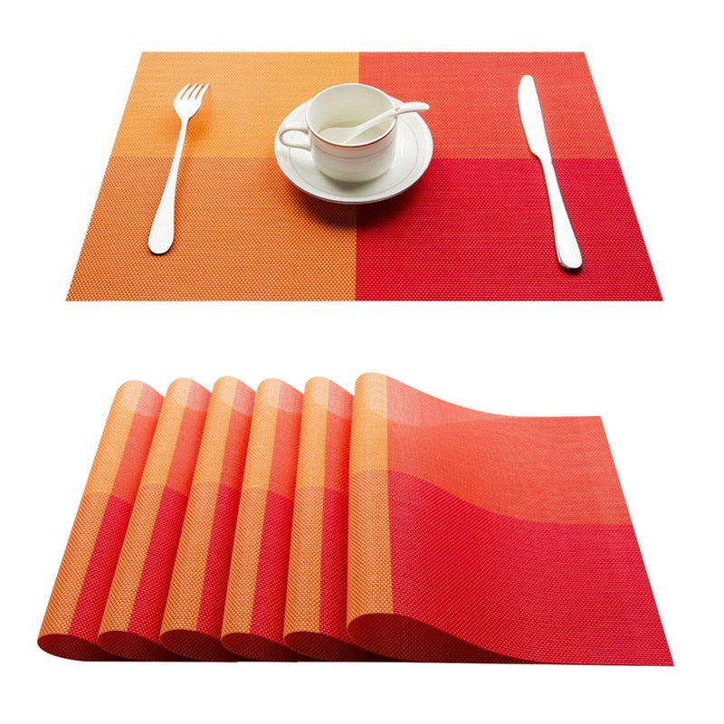 PVC Linens Placemats for Table Set Plaid Table Mat Placemat Napkin in Kitchen Accessories Cup Wine Mat Coaster Pad Orange Green