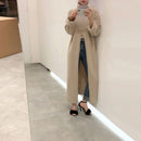 Women Designer Turtleneck Split Sweater Dress Ladies Long Sleeve Solid Straight Loose Knitted Maxi Dresses Winter vestido