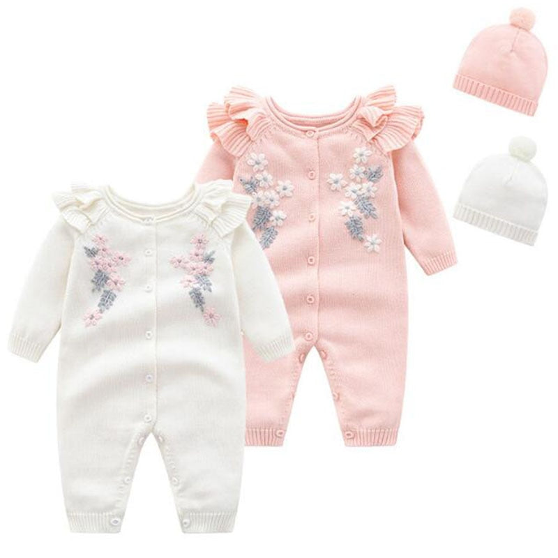 Ysubest Kids New 2022 Spring Autumn Girl Embroidery Rompers + Hat Baby Girl Newborn Rompers Clothes Baby Girl Rompers