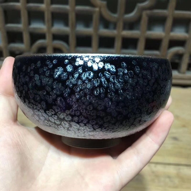 Jianzhan Chinese Traditional Skill Tenmoku Tea Bowl Sky Eye Drinkware Matcha Chawan Bowl Oil Spot Japanese Tea Utensils Handmade
