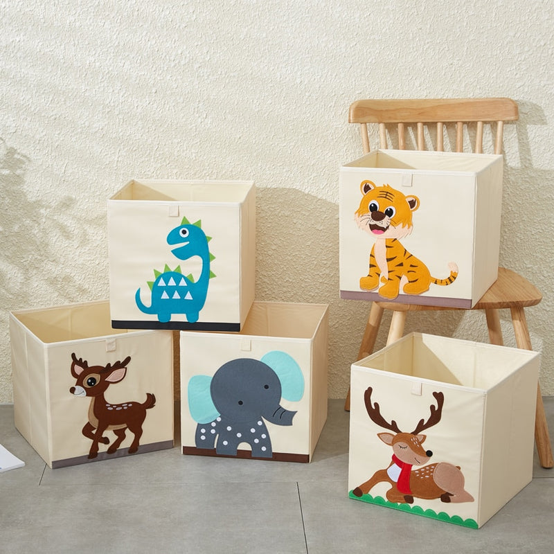 Caja de almacenamiento de cubo de animales bordado plegable de 13 pulgadas, tela Oxford, organizadores de juguetes para niños, contenedores, organizador de pecho para guardería infantil