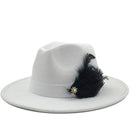 NEW white Wool Women feather Fedora Hat For Winter Autumn ElegantLady Floppy Cloche Wide Brim men Jazz Caps