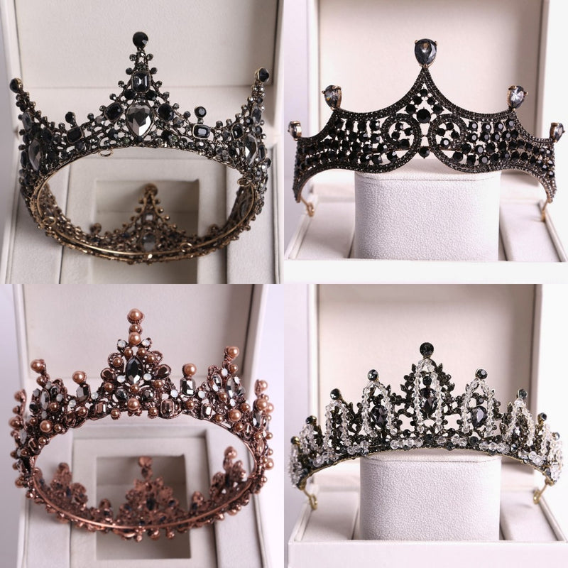 Baroque Black Crystal Big Round Bridal Tiaras Crowns Pageant Prom Diadem Rhinestone Veil Tiara Headband Wedding Hair Accessories