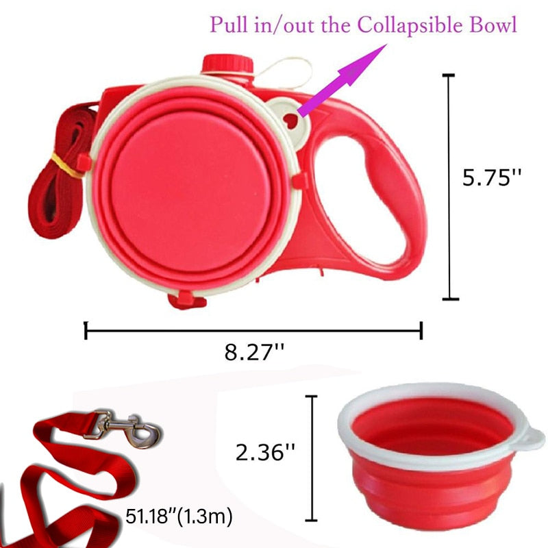Dog Leash With Water Bottle Bowl Portable Nylon Pet Leash for Dogs Cats Outdoor Walking Travel Pet Traction Rope Dog Accessories