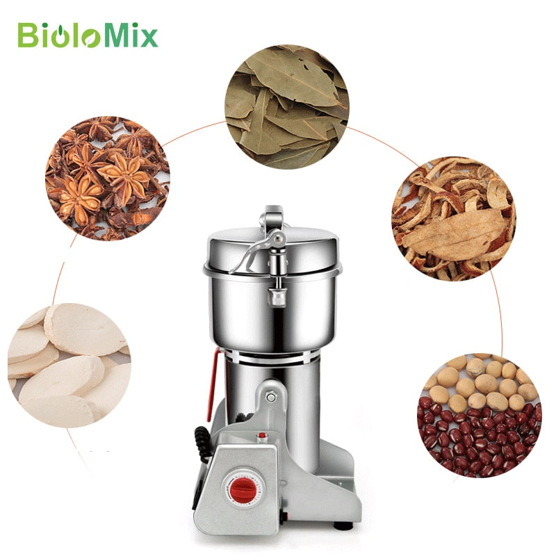 BioloMix 800g 700g Granos Especias Hebals Cereales Café Molinillo de alimentos secos Molino Máquina de molienda Gristmill Trituradora de polvo de harina