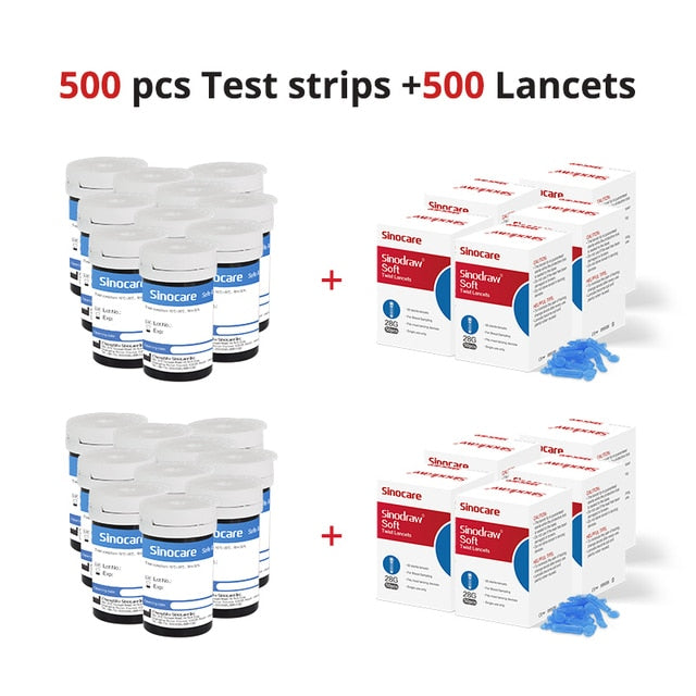 500/400/300/200/100/50PCS Sinocare Safe-Accu Tiras de prueba de glucosa en sangre y lancetas para probador de diabetes