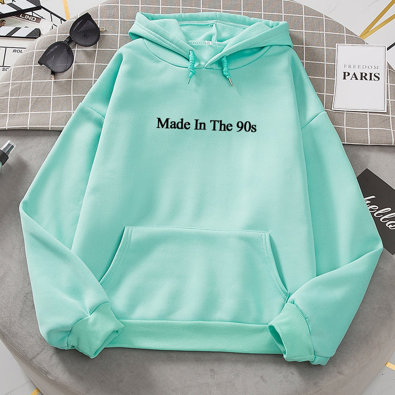 Cool Oversized Women Hoodies Made In The 90s Letter Print Sweatshirt Womens Winter Warm Streetwear Pullovers Thick Hoodie