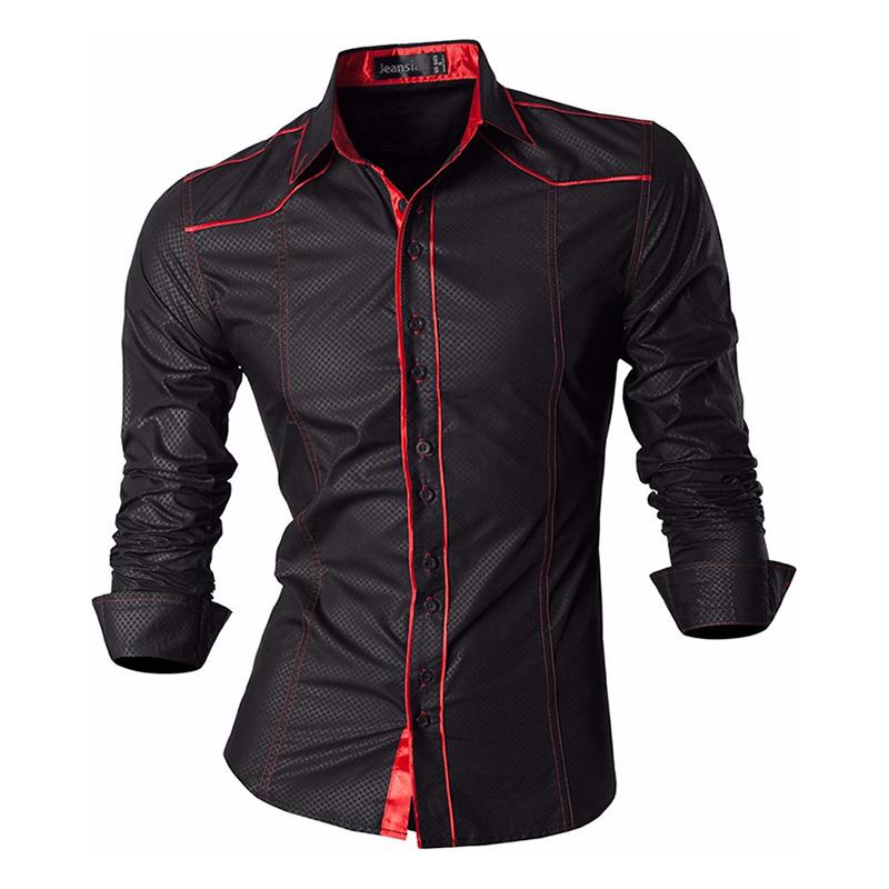 jeansian Spring Autumn Features Shirts Men Casual Long Sleeve Casual Male Shirts Zipper Decoration (No Pockets) Z015