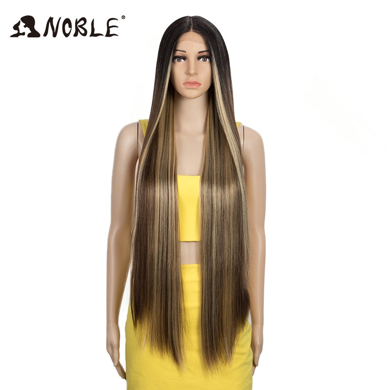 Noble Synthetic Lace Front Wigs For Women 38 Inch Straight Wig Lace Wig Ombre Blonde Lace Wigs Cosplay Straight Lace Front Wig