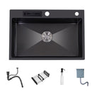 Fregadero de cocina de montaje superior de acero inoxidable 304 con soporte para cuchillos, lavabo multifunción de un solo cuenco, lavabo gris oscuro para accesorios de cocina