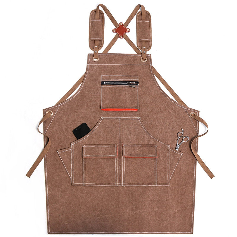 New Durable Goods Heavy Duty Unisex Canvas Work Apron with Tool Pockets Cross-Back Straps Adjustable For Woodworking Painting