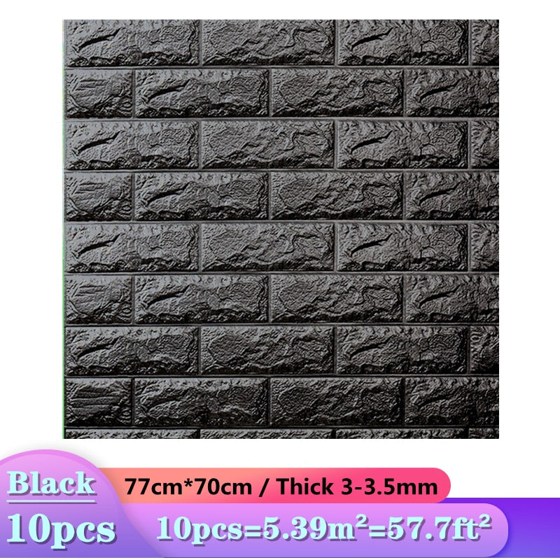 10 pegatinas de pared 3D de 77x70cm, papel tapiz autoadhesivo impermeable para dormitorio de ladrillo de imitación para decoración de fondo de TV y sala de estar