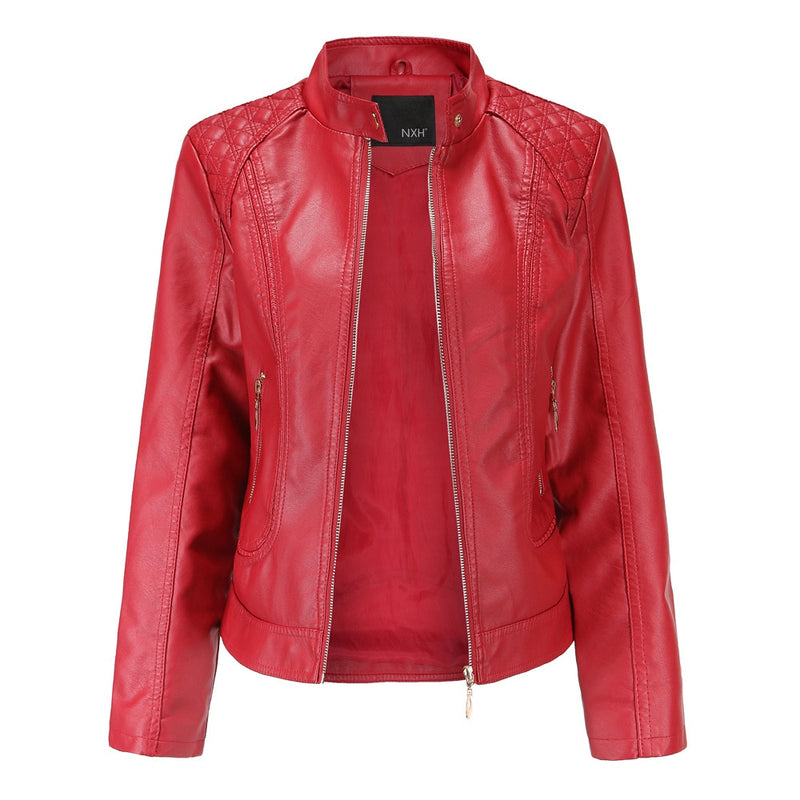 2022 Leather Jacket Women Zippers Spring Autumn Women&