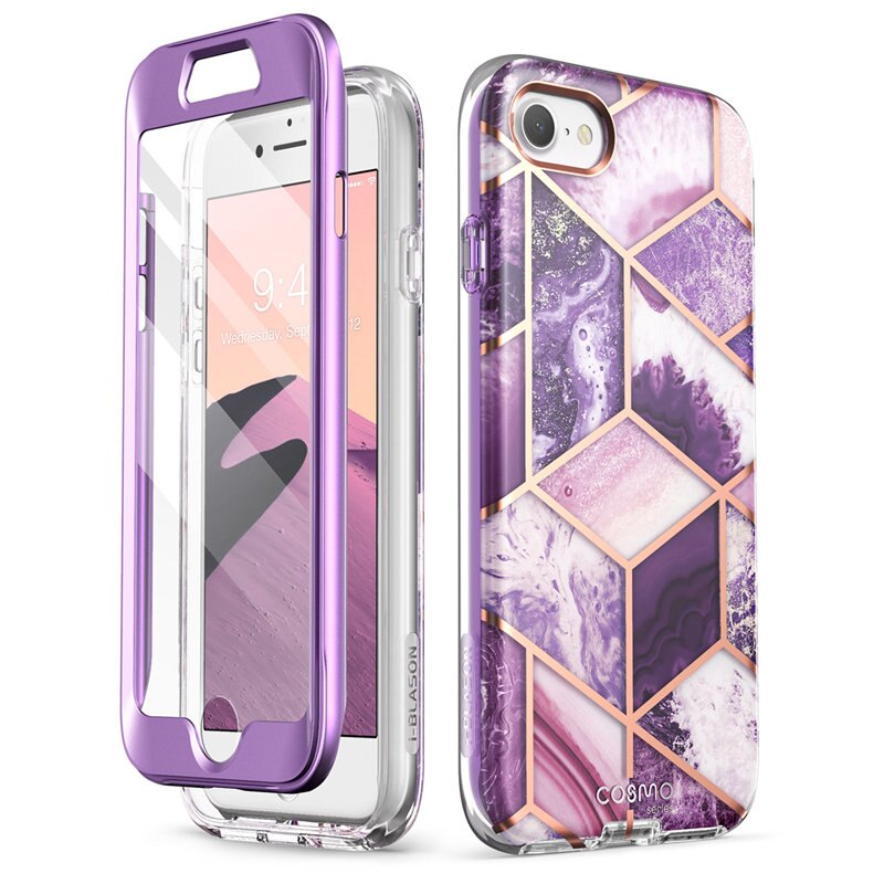 For iPhone SE 2022/2020 Case For iPhone 7/8 Case I-BLASON Cosmo Full-Body Marble Bumper Cover WITH Built-in Screen Protector