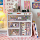 MINKYS Kawaii Large Capacity Transparent Drawer Type Desktop Organizer Desk Storage Box Pen Holder School Office Stationery