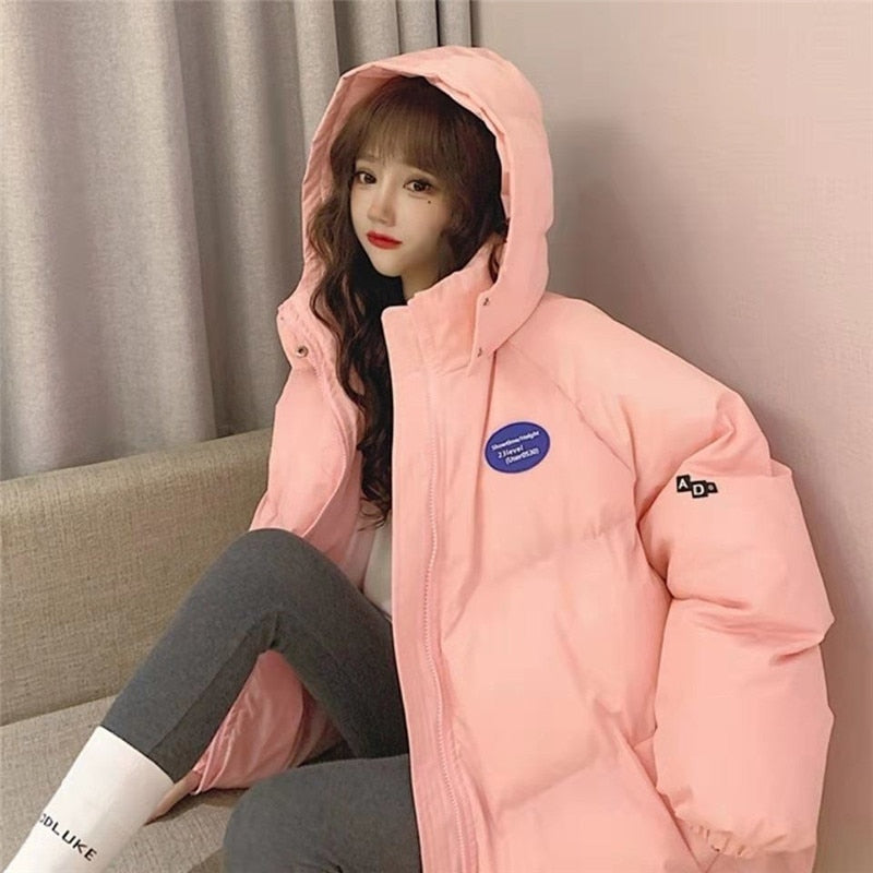 Oversized Fashion Parkas Purple Hooded Jacket Women's Winter 2022 Loose Cotton padded Student Coat Thicken Warm Outerwear Female