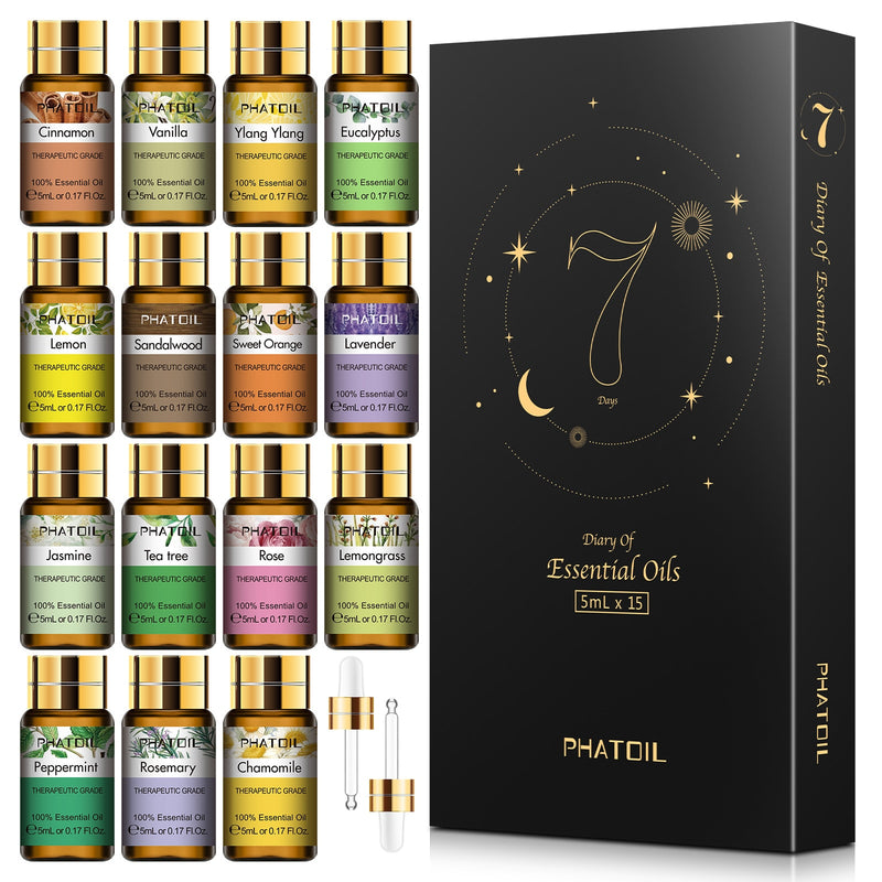 Pure Essential Oils 15pcs Geschenkset Natürliches Pflanzenaroma Ätherisches Öl Diffusor Eukalyptus Vanille Minze Lavendel Rose Teebaumöl
