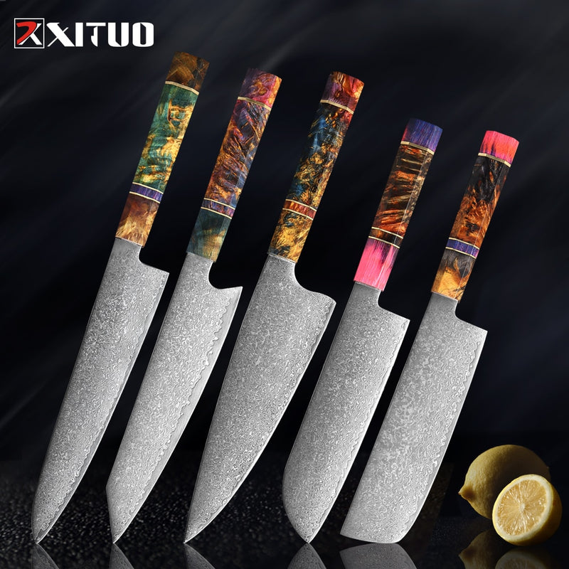 XITUO Kitchen Chef Knife High Quality VG10 Japanese Damascus Steel Octagonal Stable Wooden Handle Cleaver Knife Cooking Tool