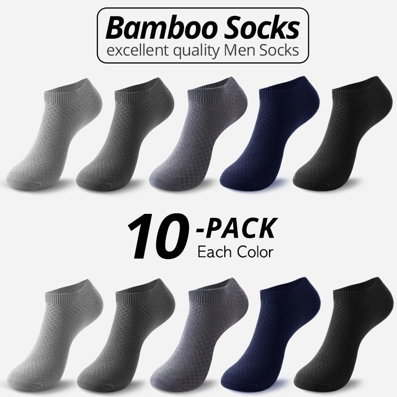 10 pares de calcetines de fibra de bambú para hombre, calcetines tobilleros cortos de negocios negros para hombre, calcetines transpirables de verano para hombre, zapatos de vestir, talla de ropa 38-44