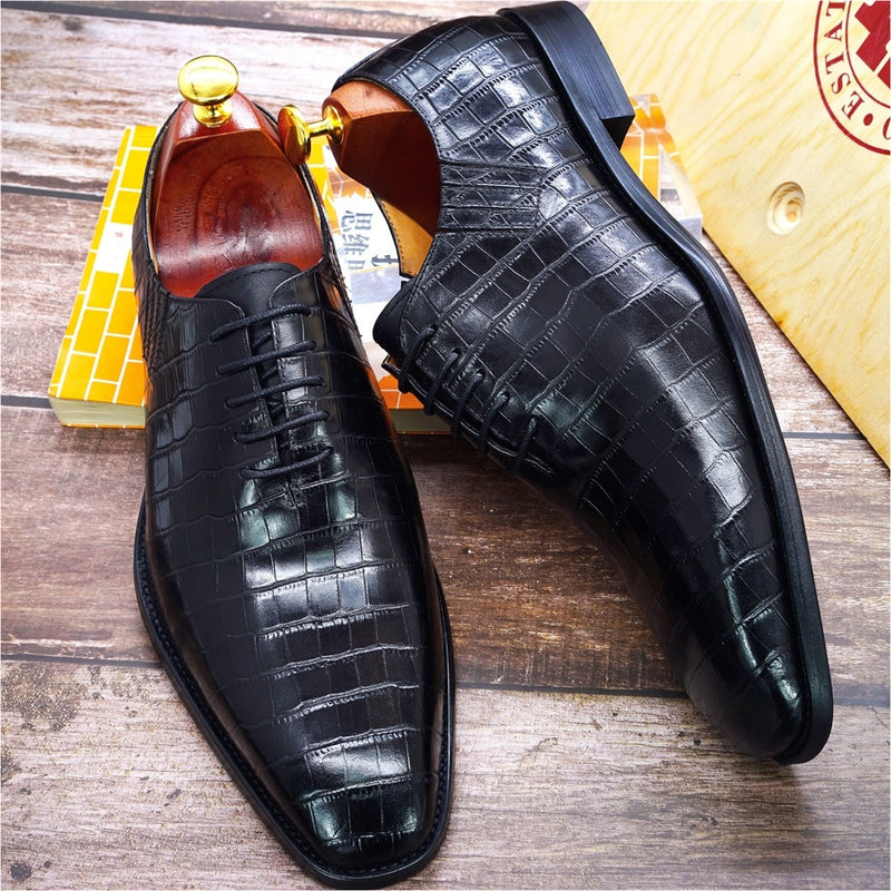 Big Size 6-13 Handmade Mens Oxford Shoes Genuine Leather Crocodile Print Men&