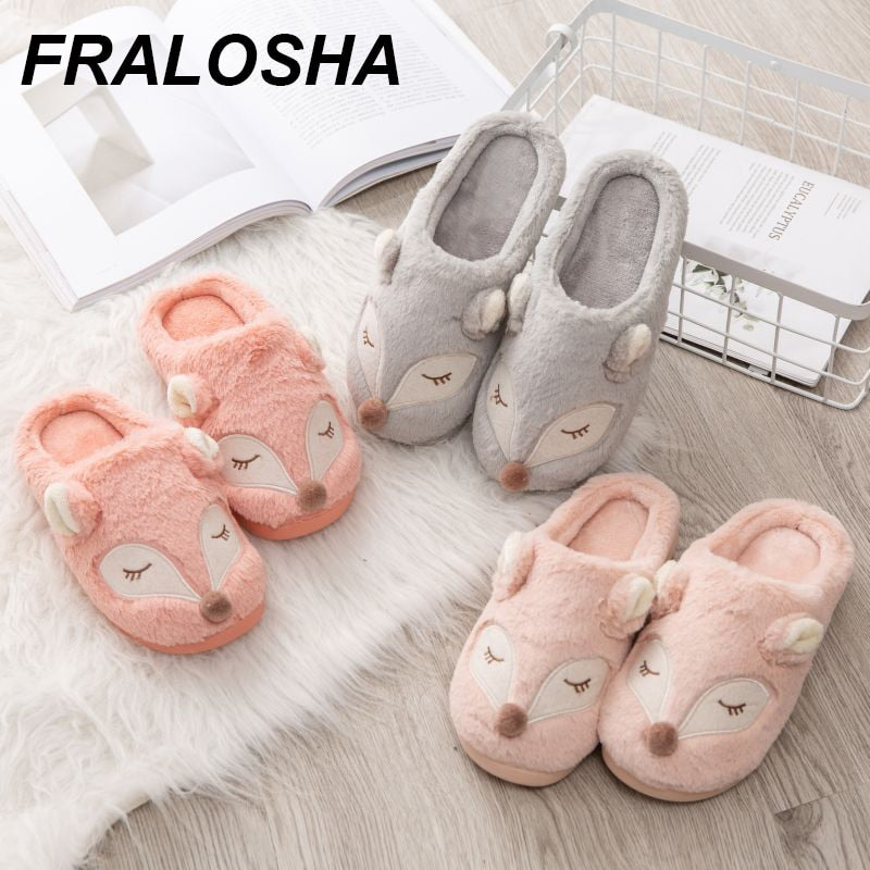 Indoor Home Floor Slippers Fox Women&#39;s Soft Shoes Warm Cute Animal Fox Winter Fur Home Slippers Women&#39;s Warm Cotton Slippers