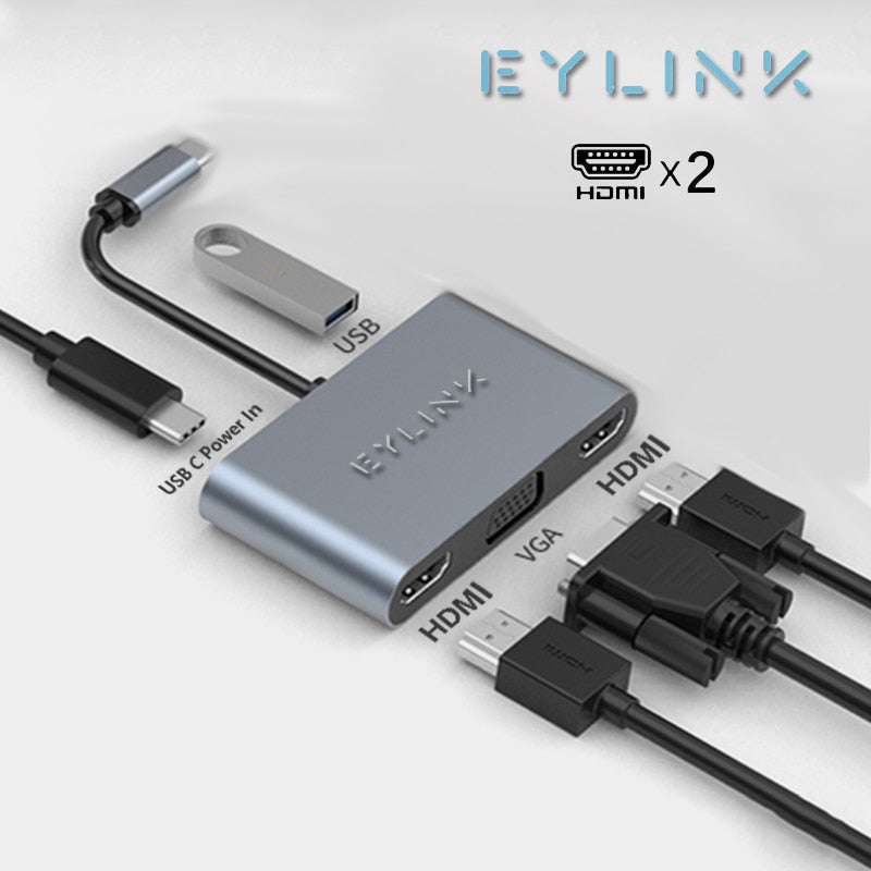 Estación de acoplamiento USB tipo C para portátil, pantalla Dual HDMI, pantalla Dual, adaptador de concentrador USB 3,0 para HP DELL XPS Surface Lenovo ThinkPad