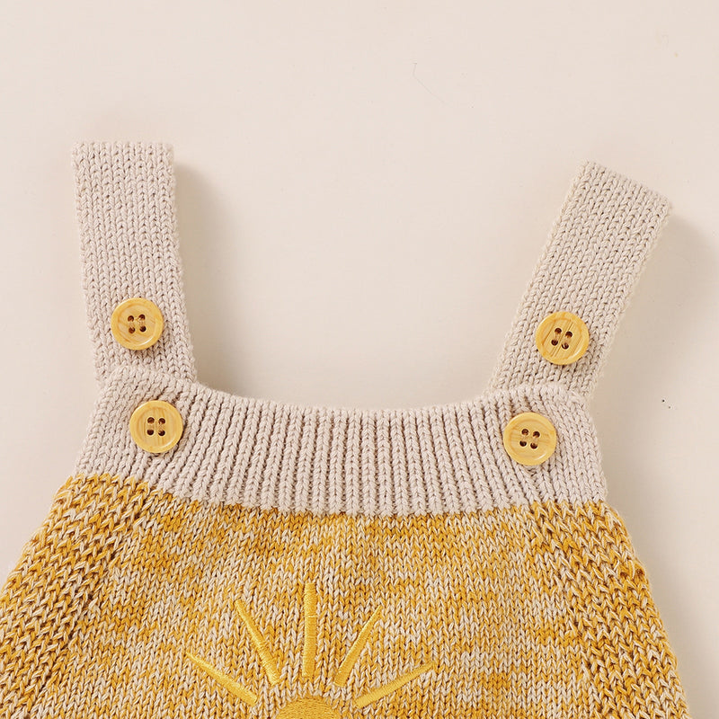 2021-07-02 Lioraitiin 0-18M Newborn Baby Boy Girl Autumn Bodysuit Sleeveless Knitting Sun Printed Jumpsuit 2Styles