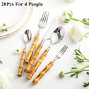 20Pcs 5Pcs Creative Nature Bamboo Cutlery Set 304 Stainless Steel Steak Cutlery Tableware set Spoon and Fork Hign-end Quality