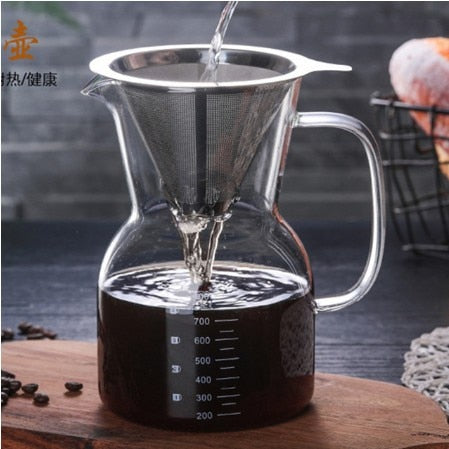 1PC 1000ml Glass Coffee Pot Dripper Moka Tea Maker Percolator Barista Tools Espresso Manual Kettle Teapot With Stainless Steel