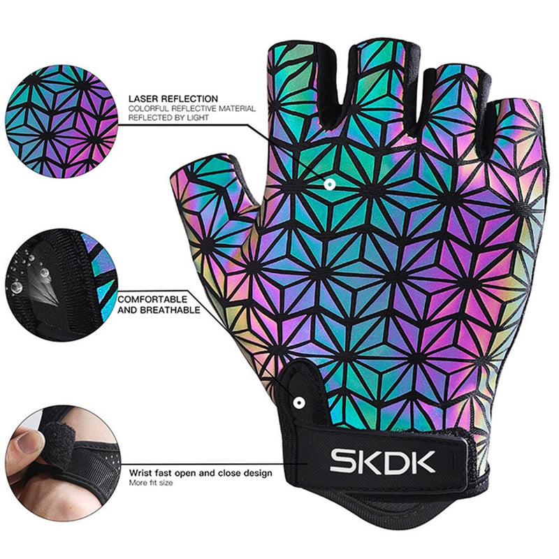 SkangDuke 1Pair Laser Slip Shock Breathable Fishing Hiking Motorcycle Gel Cycling Half Finger Gloves Men Women Outdoor Sports